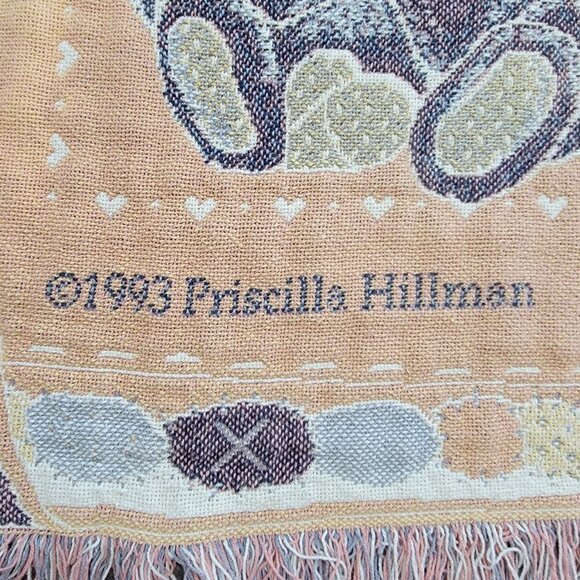 VTG Priscilla Hillman Teddy Bear Woven Tapestry Throw Blanket Nursery *READ* - Picture 7 of 8